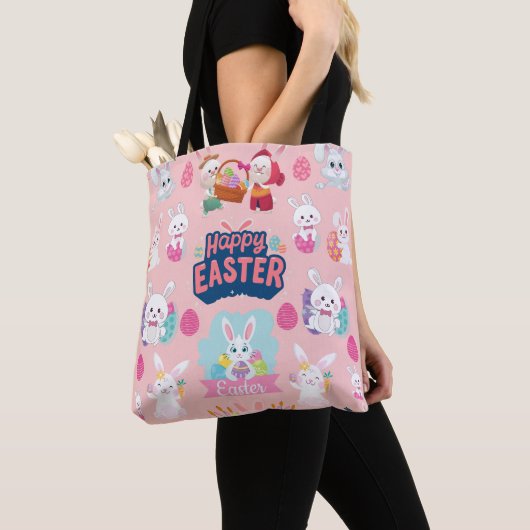 Happy Easter Wishes - Pattern Funny Bunny Easter Tote Bag (Dichtbij)
