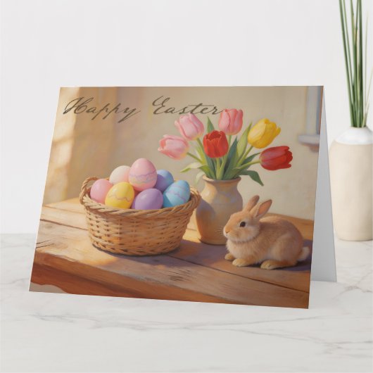 Happy Easter with Colorful Eggs and Tulips Bedankkaart (Voorkant)
