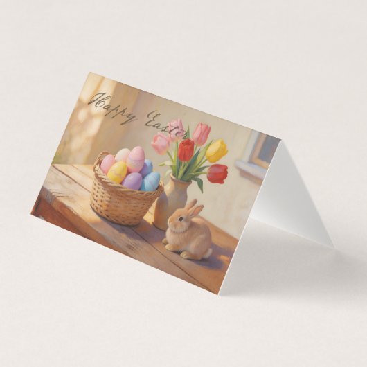 Happy Easter with Colorful Eggs and Tulips Kaart (Voorkant)