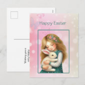 Happy Easter with Cute Girl and Bunny Card Feestdagenkaart (Voorkant / Achterkant)