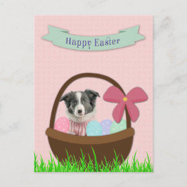 Happy Easter with Dog in Easter Basket Postcard Feestdagenkaart
