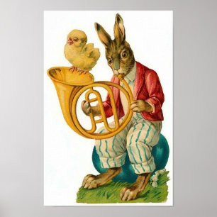 Happy Easter With French Horn Vintage Poster
