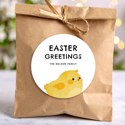 Happy Easter with little yellow chicken Ronde Sticker