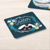 Happy Easter Wreath, Black Cat met bunny ears Kartonnen Onderzetters (Schuin)