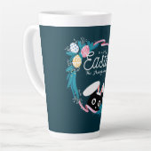 Happy Easter Wreath, Black Cat met bunny ears Latte Mok (Linkerhoek)