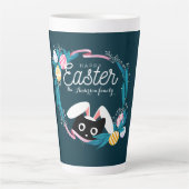 Happy Easter Wreath, Black Cat met bunny ears Latte Mok (Voorkant)