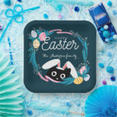 Happy Easter Wreath, Black Cat met bunny ears Papieren Bordje (Feest)