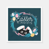 Happy Easter Wreath, Black Cat met bunny ears Servet (Voorkant)