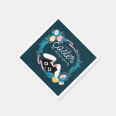Happy Easter Wreath, Black Cat met bunny ears Servet (Hoek)