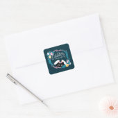 Happy Easter Wreath, Black Cat met bunny ears Vierkante Sticker (Envelop)