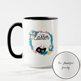 Happy Easter Wreath, Black Cat with bunny ears Mok