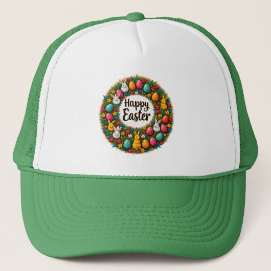 Happy Easter Wreath – Bunny & Eggs boné Trucker Pet (Voorkant)