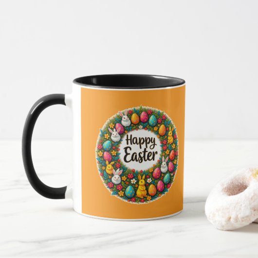 Happy Easter Wreath – Bunny & Eggs caneca Mok (Met donut)