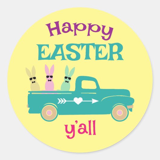 Happy Easter y'all, bunny truck Ronde Sticker (Voorkant)