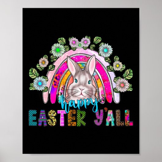 Happy Easter Y'all Drie Schattigee Bunny Eggs Hunt Poster (Voorkant)