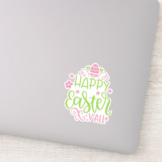 Happy Easter Y'all Roze en Green Vinyl Sticker (Detail)