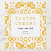 Happy Easter Yellow Bloempatroon Elegant Modern Wijn Etiket (Enkel label)