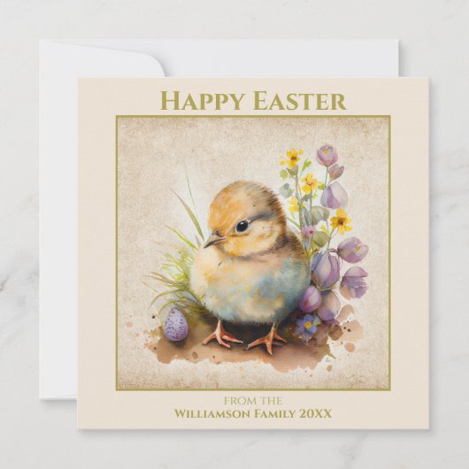 Happy Easter  Yellow Chick op persoonlijke titel Feestdagenkaart (Voorkant)
