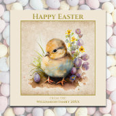 Happy Easter Yellow Chick op persoonlijke titel Feestdagenkaart