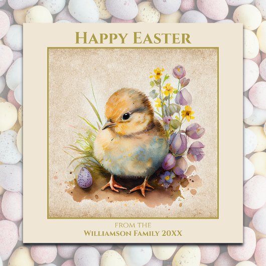Happy Easter Yellow Chick op persoonlijke titel Feestdagenkaart