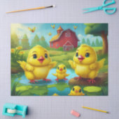 Happy Easter Yellow Chicks in a Pond by a Red Barn Tissuepapier (Craft)