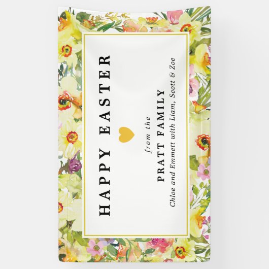 Happy Easter Yellow Daffodil Heart Welkom Spandoek (Verticaal)