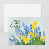 Happy Easter Yellow Daffodils en Blue Flowers Briefkaart (Voorkant / Achterkant)