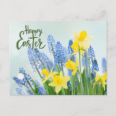 Happy Easter Yellow Daffodils en Blue Flowers Briefkaart (Voorkant)