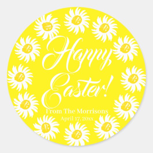 Happy Easter yellow daisy aangepaste script vrolij Ronde Sticker (Voorkant)