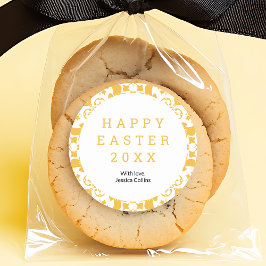 Happy Easter Yellow Elegant Bloempatroon Custom Ronde Sticker