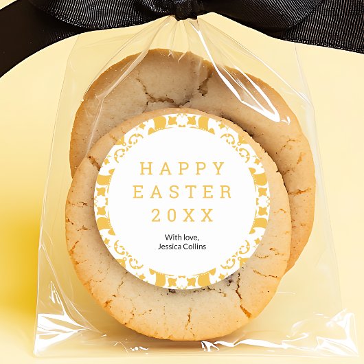 Happy Easter Yellow Elegant Bloempatroon Custom Ronde Sticker