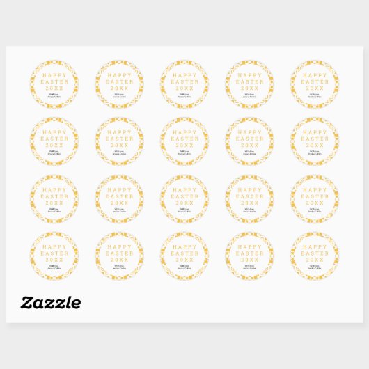 Happy Easter Yellow Elegant Bloempatroon Custom Ronde Sticker (Vel)
