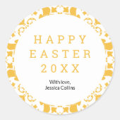 Happy Easter Yellow Elegant Bloempatroon Custom Ronde Sticker (Voorkant)