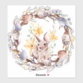 Happy Easter Yellow en Paarse Floral Wreate Sticker (Vel)