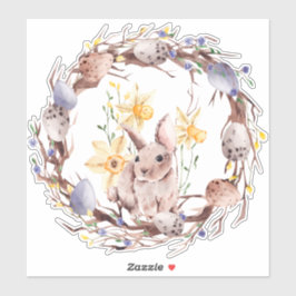 Happy Easter Yellow en Paarse Floral Wreate Sticker