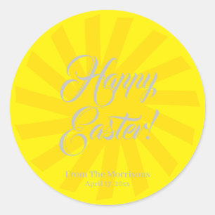 Happy Easter yellow sun aangepaste script vrolijk Ronde Sticker