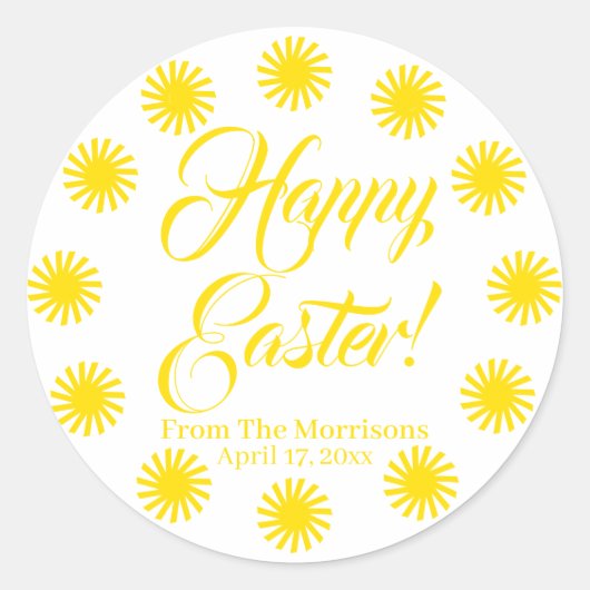 Happy Easter yellow sun border douane-vrolijk Ronde Sticker (Voorkant)
