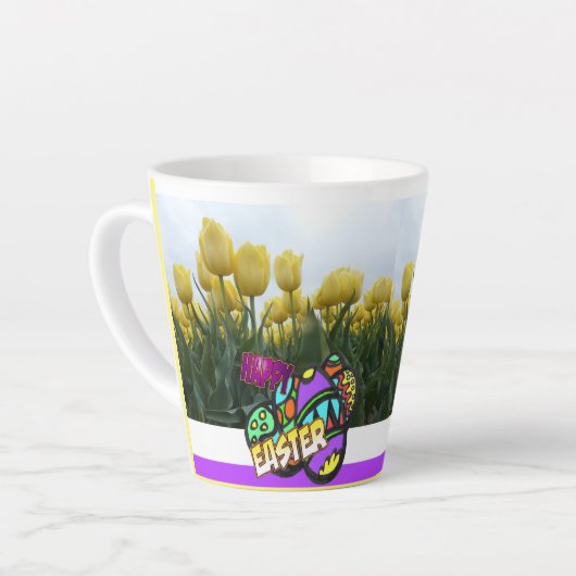 Happy Easter Yellow Tulips Design Latte Mok (Linkerhoek)