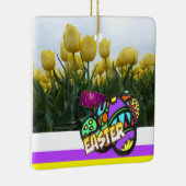 Happy Easter Yellow Tulips Design Ornaming Keramisch Ornament (Rechts)