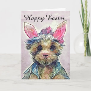 Happy Easter Yorkie met Bunny Ears Kaart