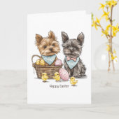 Happy Easter Yorkshire Terriër honden Kaart (Gele Bloem)