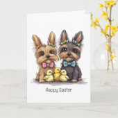 Happy Easter Yorkshire Terriër honden Kaart (Gele Bloem)