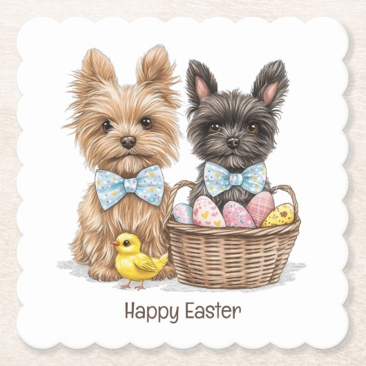 Happy Easter Yorkshire Terriër honden Kartonnen Onderzetters (Voorkant)