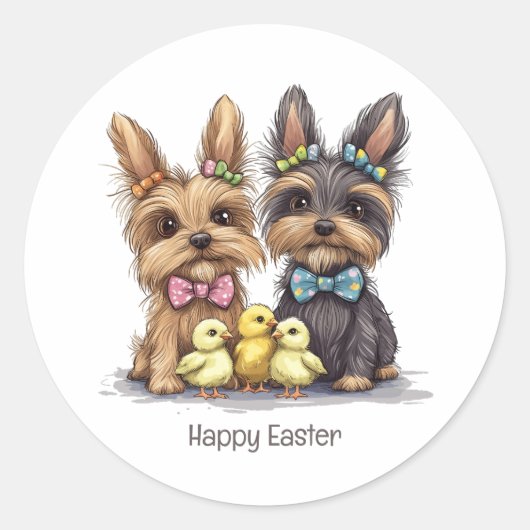 Happy Easter Yorkshire Terriër honden Ronde Sticker (Voorkant)