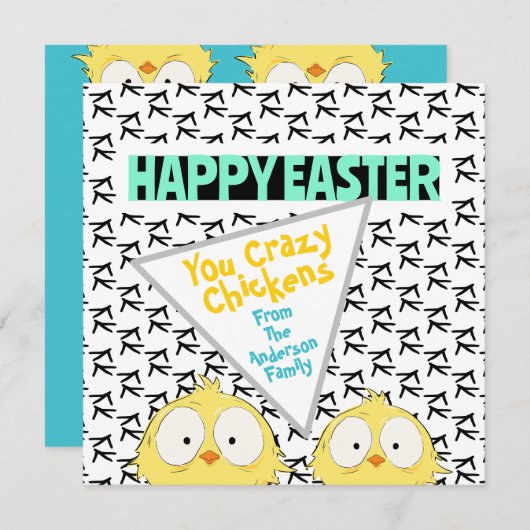 "Happy Easter you Crazy Chickens" | Pasen Feestdagenkaart (Voorkant / Achterkant)