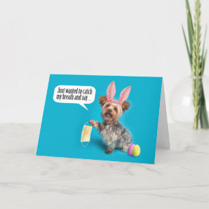 Happy Easter Yourkie neemt pandemisch gezichtsmask Feestdagen Kaart