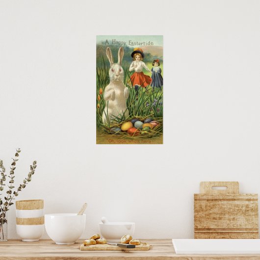 Happy Eastertide  Paasbunny en kinderen Poster (Keuken)
