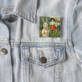 Happy Eastertide  Paasbunny en kinderen Vierkante Button 5,1 Cm (In situ)