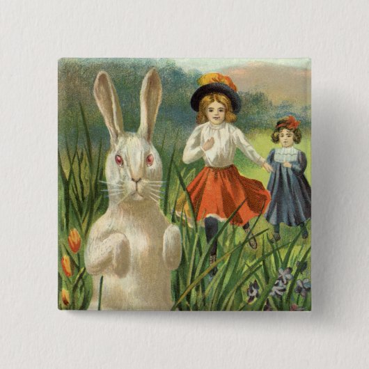 Happy Eastertide  Paasbunny en kinderen Vierkante Button 5,1 Cm (Voorkant)