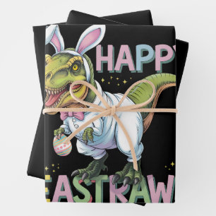 Happy Eastrawer T Rex Easter Dinosaur Bunny Egg Inpakpapier Vel